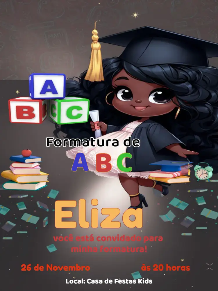 Convite Formatura Abc Infantil - Menina Negra Amarelo