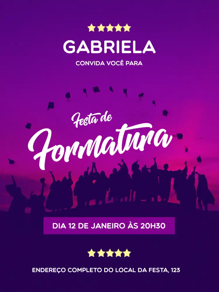 Convite Formatura Lilás – tema Formatura lilás, moderno, elegante, festivo, minimalista