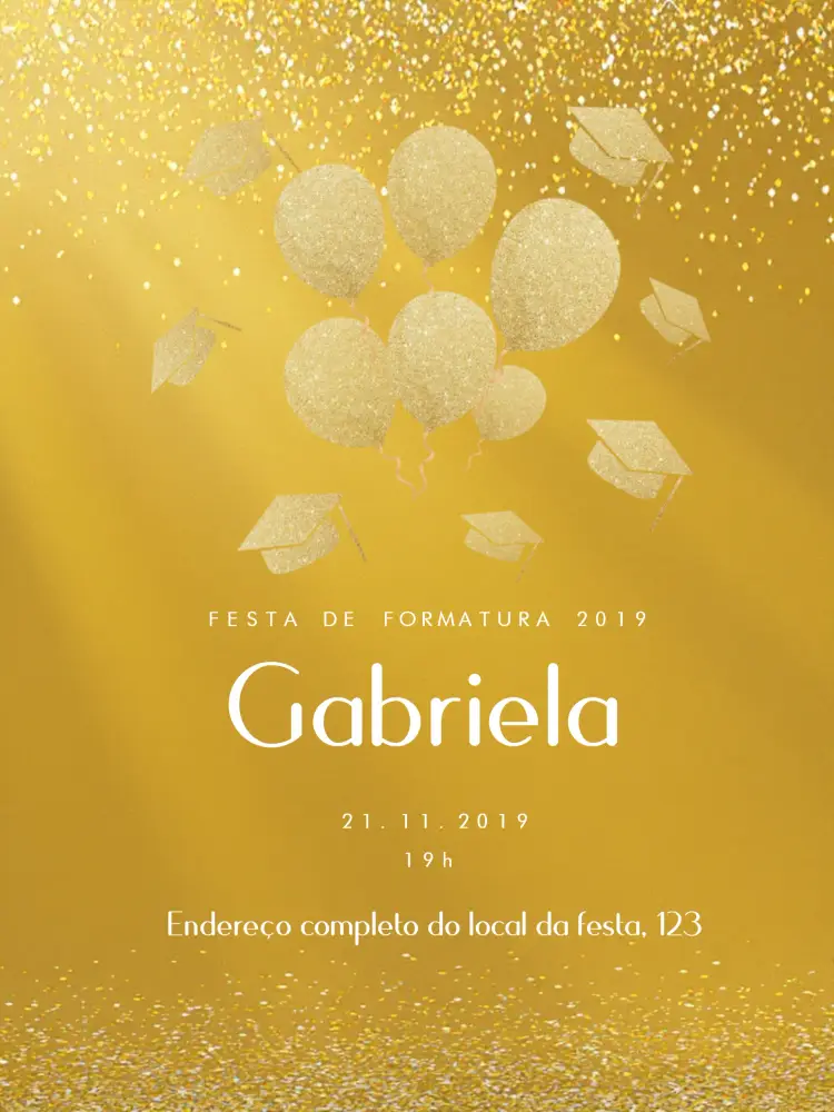 Convite Formatura Glitter editável e personalizável