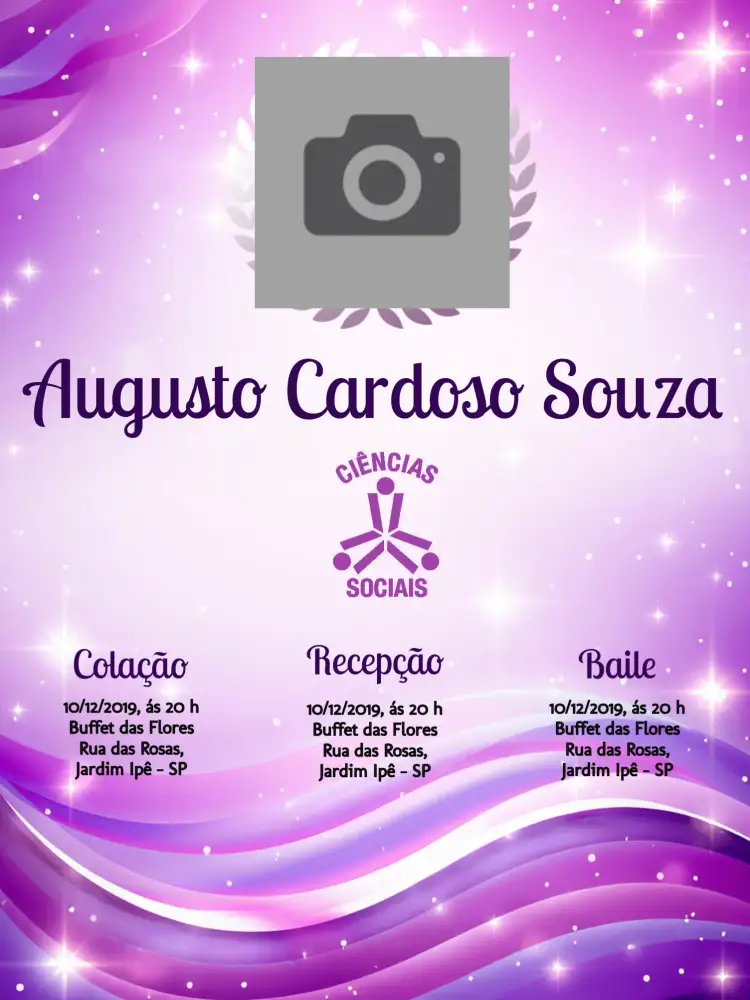 Convite Formatura Ciências Sociais Com Foto Branco – tema Formatura moderno, elegante, minimalista, branco e lilás, sophisticated, clean
