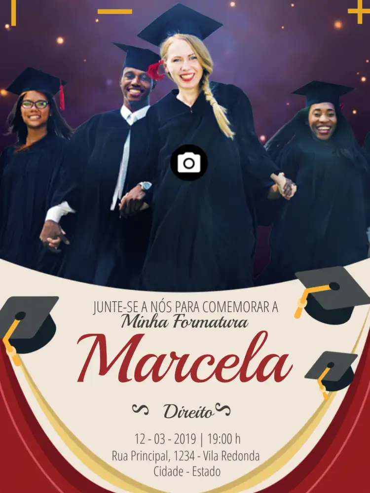 Convite Formatura Com Foto – tema Formatura moderno, elegante, minimalista, colorido, jovem