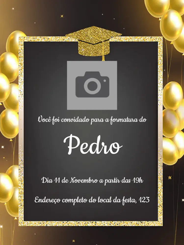 Convite Formatura Com Foto Dourado