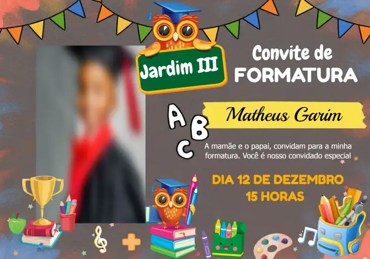 Convite Formatura Com Foto Digital – tema Formatura moderno, elegante, colorido, minimalista, jovial