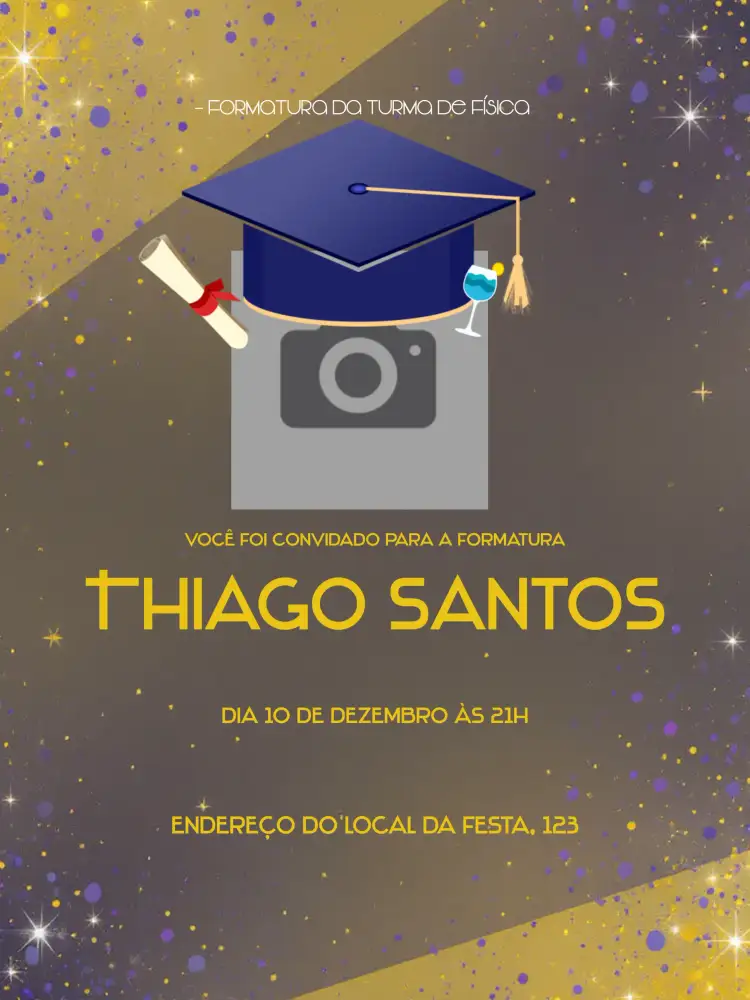 Convite Formatura Com Foto Faculdade – tema Formatura moderno, elegante, minimalista, colorido, fotográfico, celebrativo