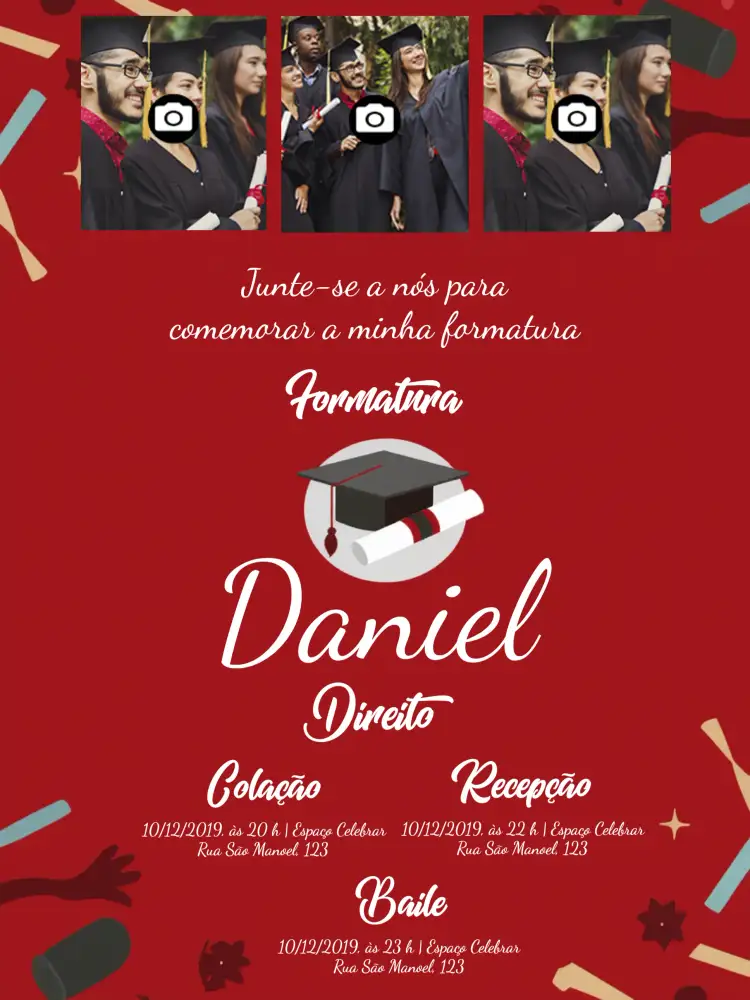 Convite Formatura Com Fotos Mosaico – tema Formatura moderno, colorido, jovem, divertido, fotográfico, minimalista