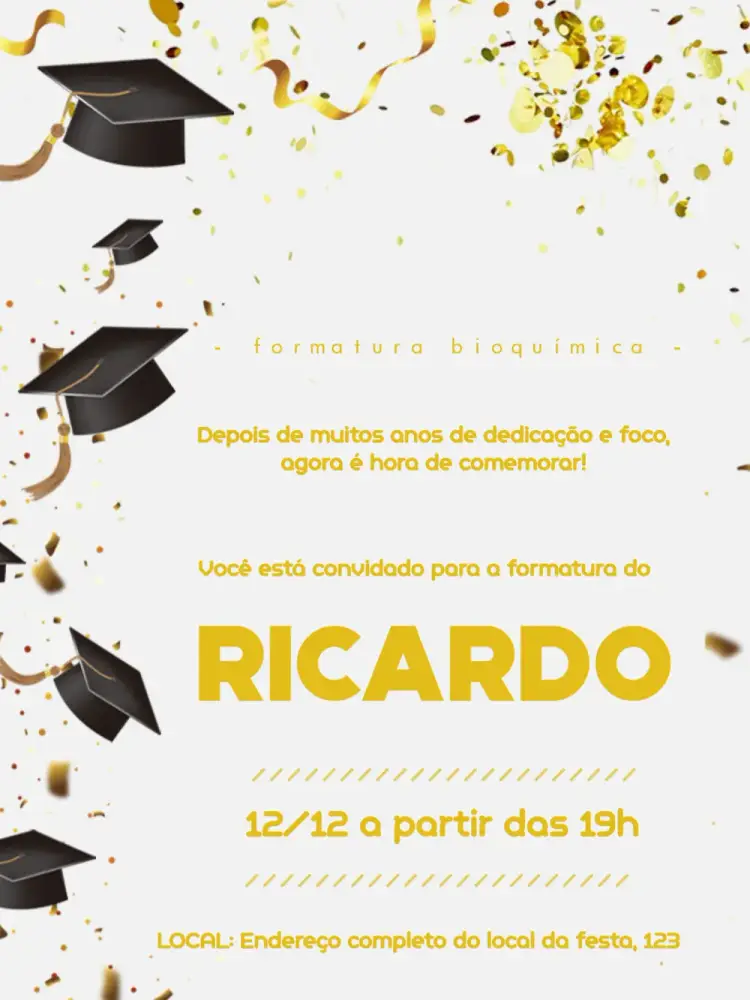Convite Formatura Dourado Elegante