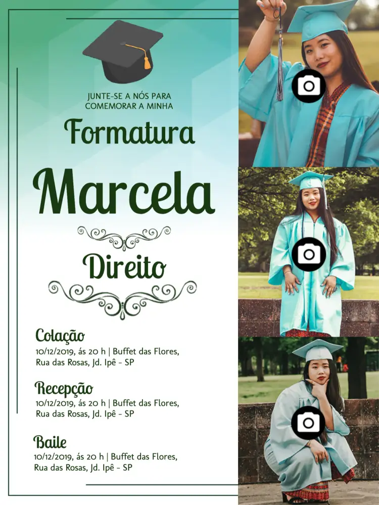Convite Formatura Em Direito Com Fotos Verde