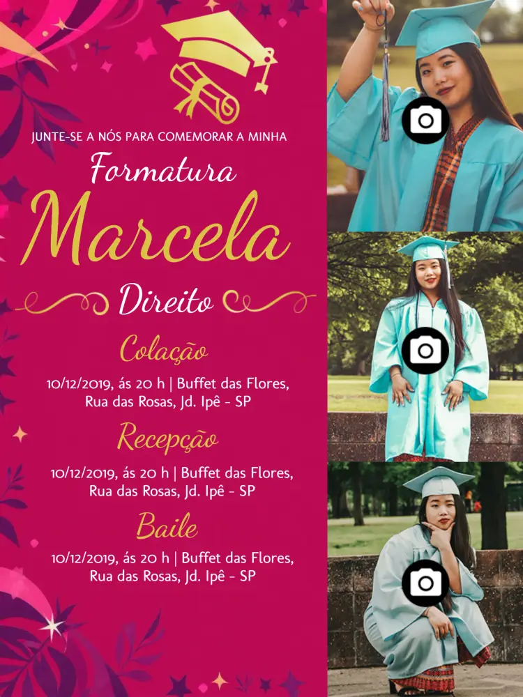 Convite Formatura Em Direito Com Fotos Dourado