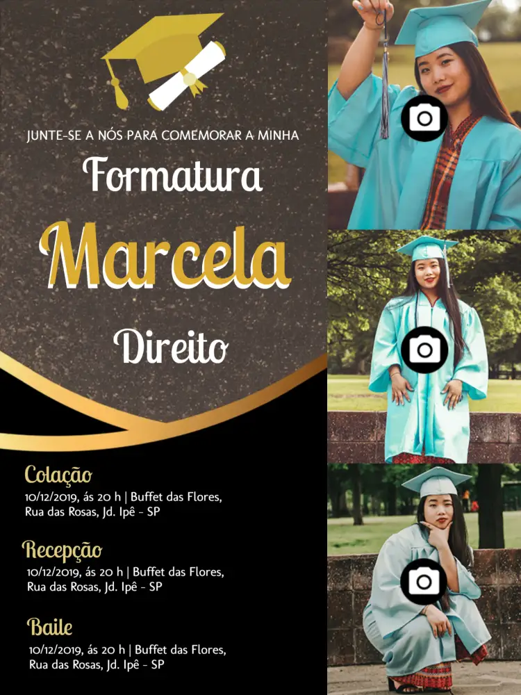 Convite Formatura Em Direito Com Fotos Dourado