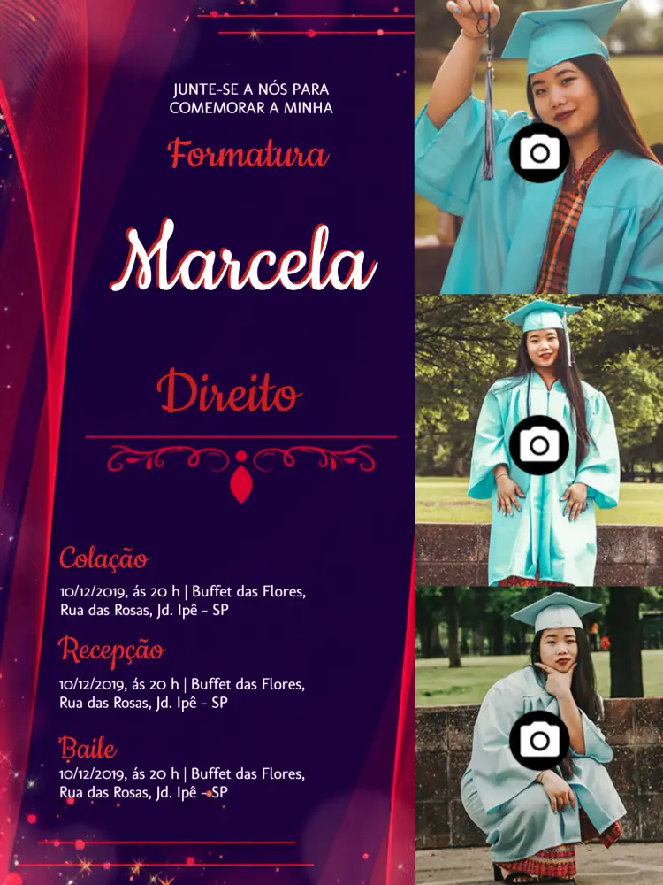 Convite Formatura Em Direito Com Fotos Vermelho