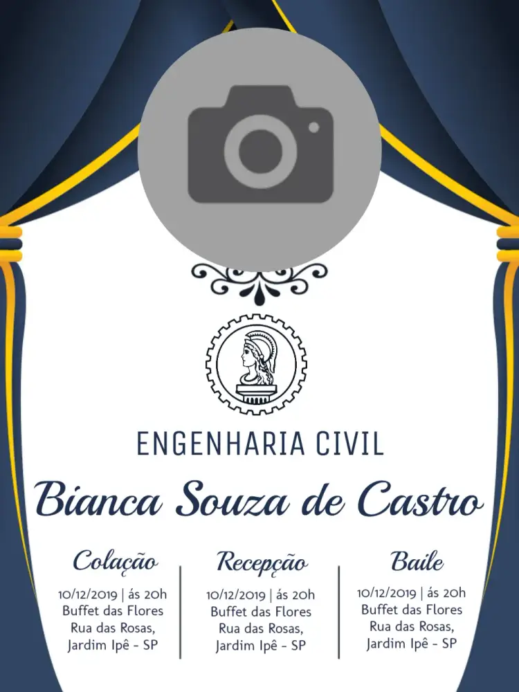 Convite Formatura Engenharia Civil Com Foto Dourado