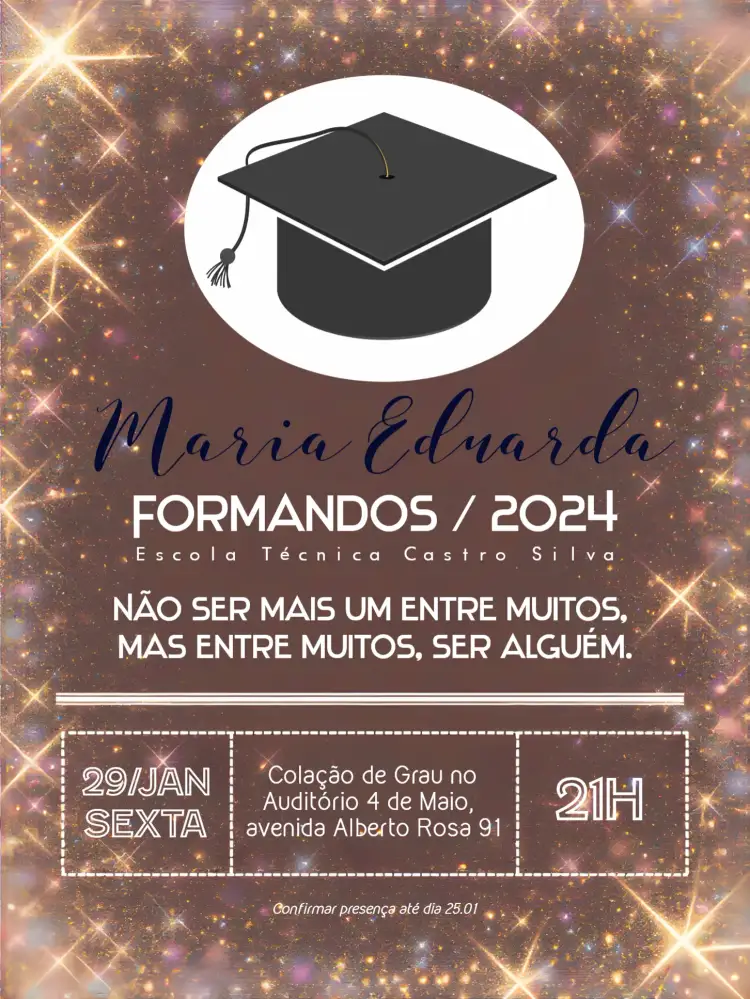 Convite Formatura Ensino Médio Terceirão – tema Formatura moderno, elegante, minimalista, sustentável, colorido, festivo
