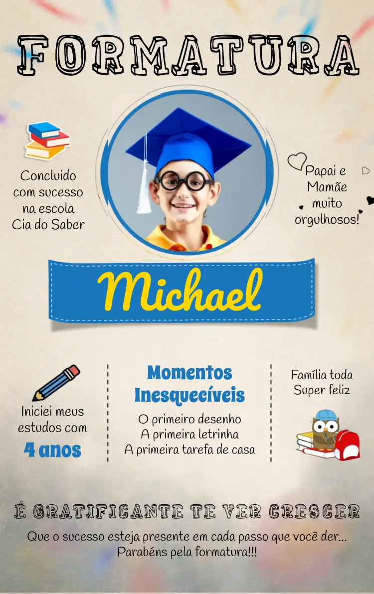 Convite Formatura Escolar Com Foto Livros