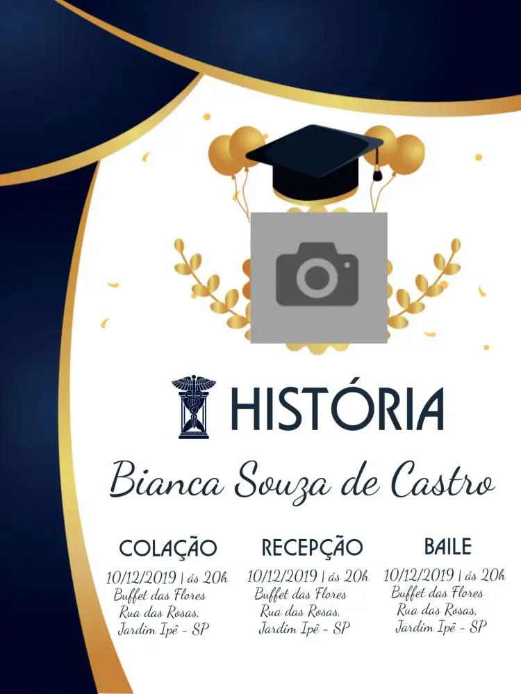 Convite Formatura História Com Foto Historiador – tema Formatura elegante, moderno, clássico, sophisticated, minimalista