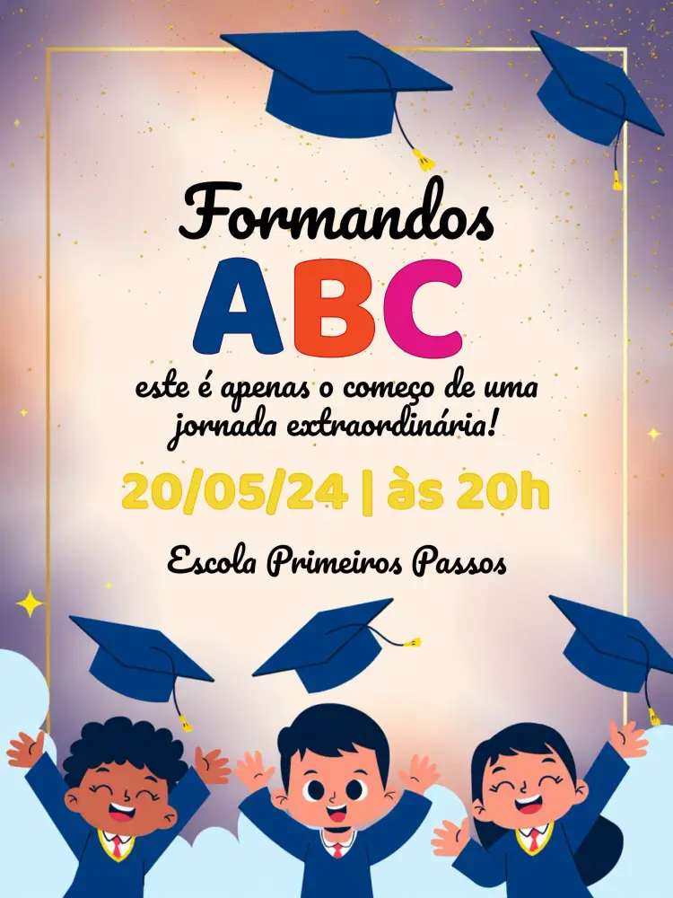 Convite Formatura Infantil Abc Colorido editável e personalizável