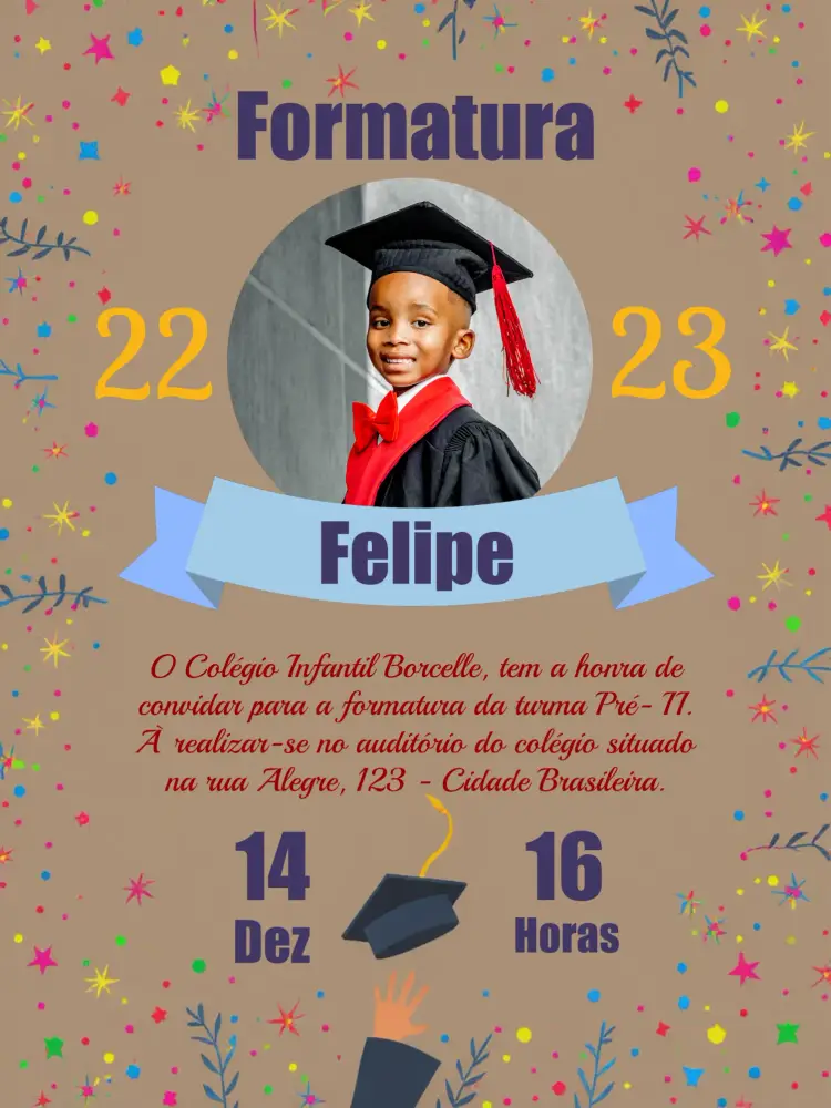 Convite Formatura Infantil Colorido Com Foto Escolar