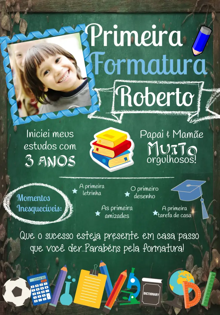 Convite Formatura Infantil Com Foto Cadernos