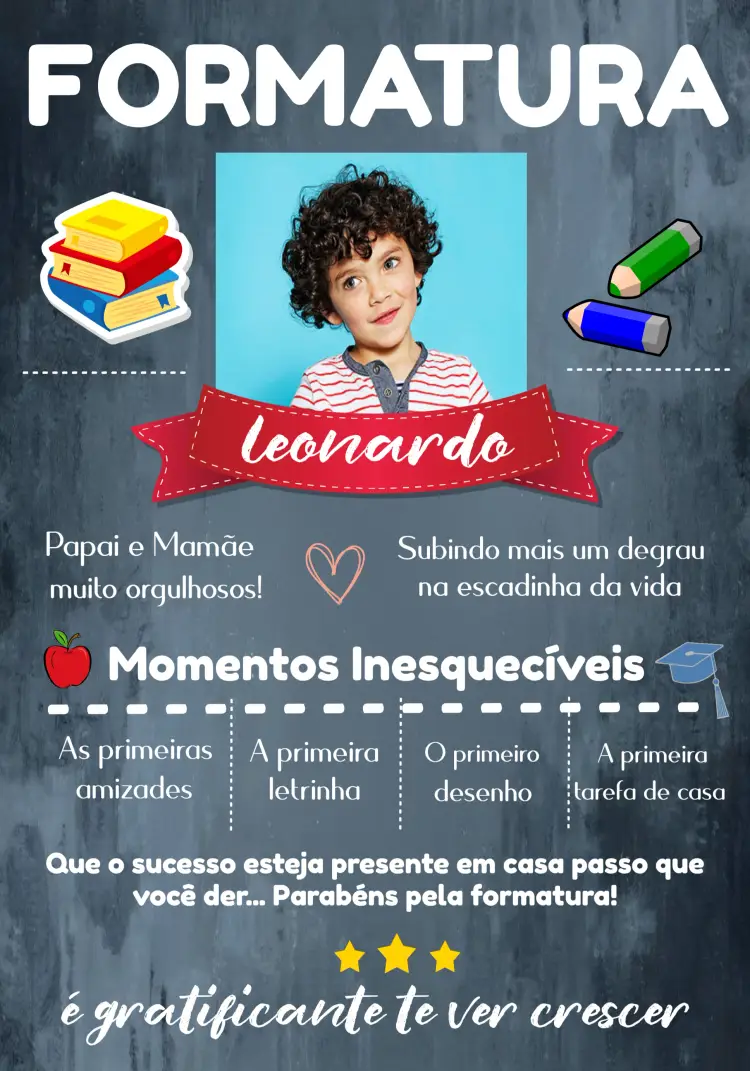 Convite Formatura Infantil Com Foto Lapiz