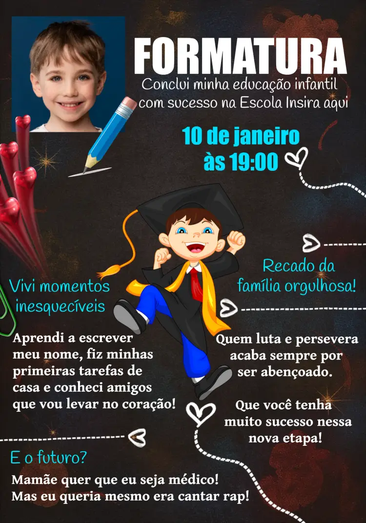 Convite Formatura Infantil Com Foto Menino
