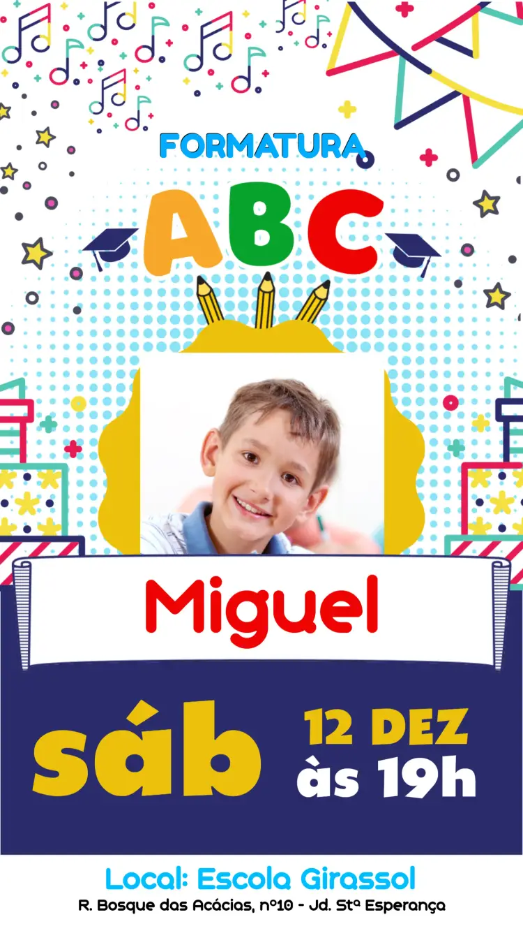 Convite Formatura Infantil Com Foto Festa