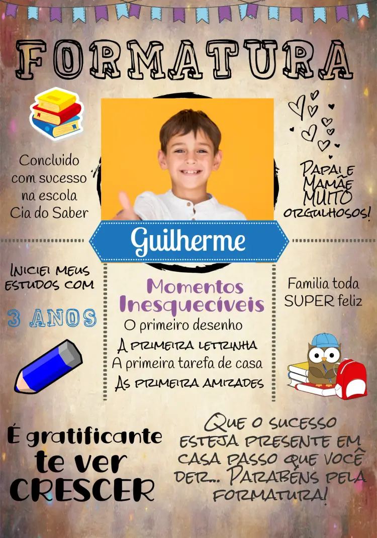 Convite Formatura Infantil Com Foto Creme