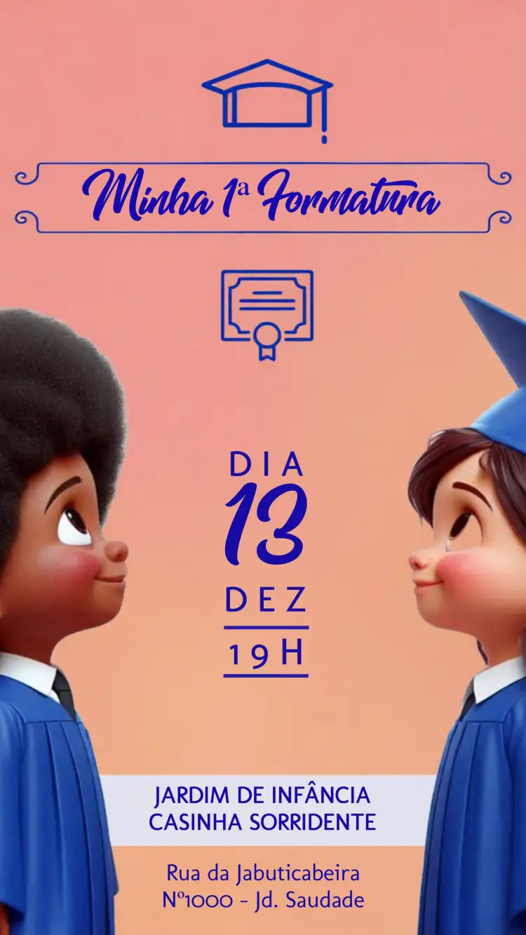 Convite Formatura Infantil Menino – tema Formatura colorido, divertido, moderno, infantil, brilhante