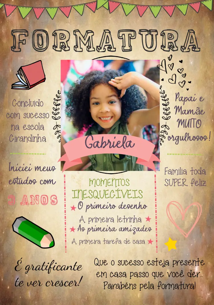 Convite Formatura Infantil Menina Com Foto Lapiz