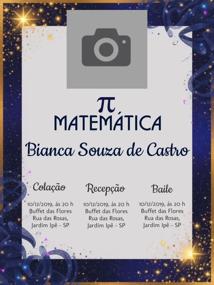 Convite Formatura Matemática Com Foto Graduação editável e personalizável