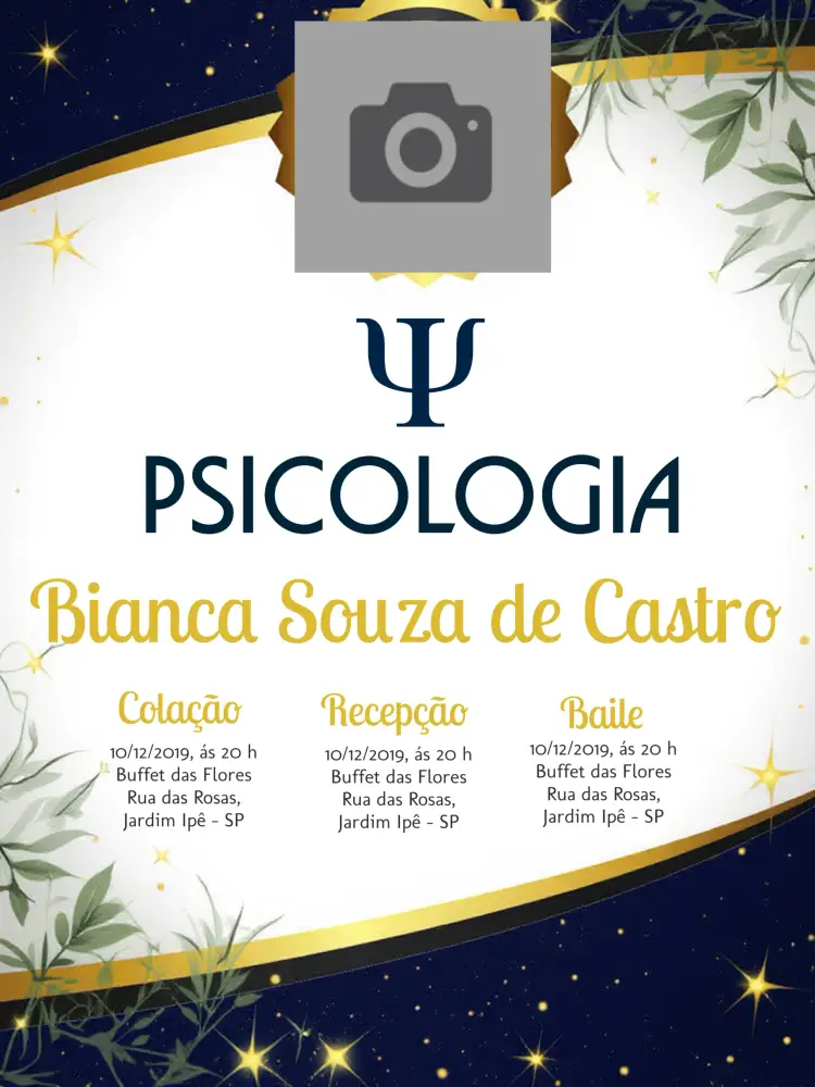 Convite Formatura Psicologia Com Foto Dourado
