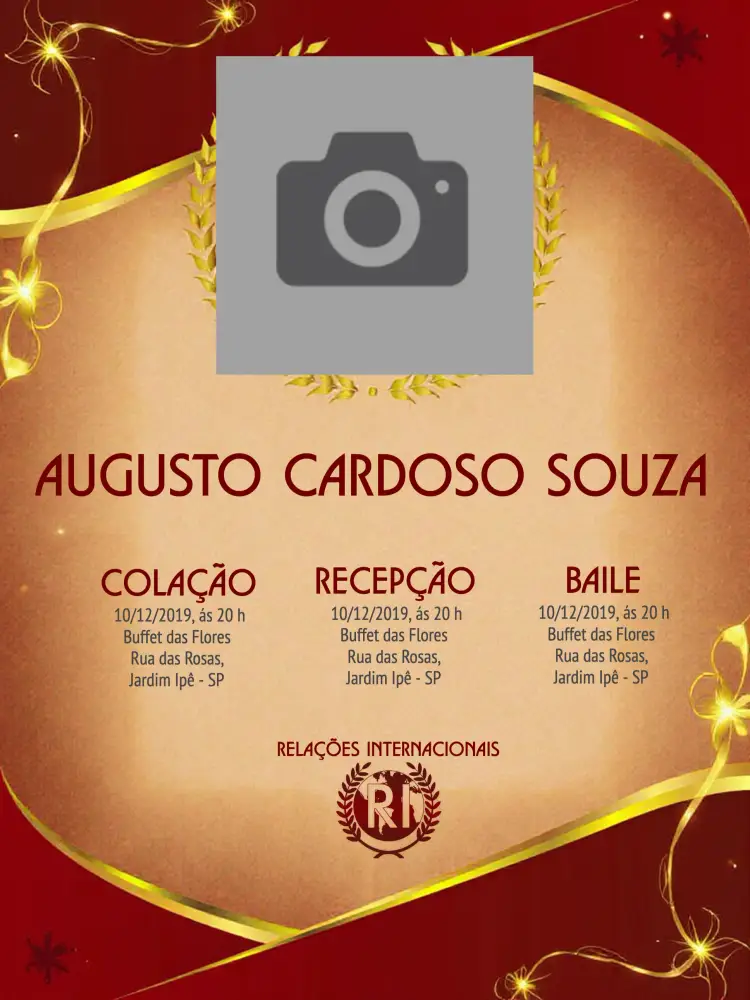 Convite Formatura Relações Internacionais Com Foto Dourado
