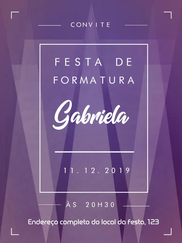 Convite Formatura Roxo – tema Formatura roxo, rosa, moderno, elegante, vibrante, jovem