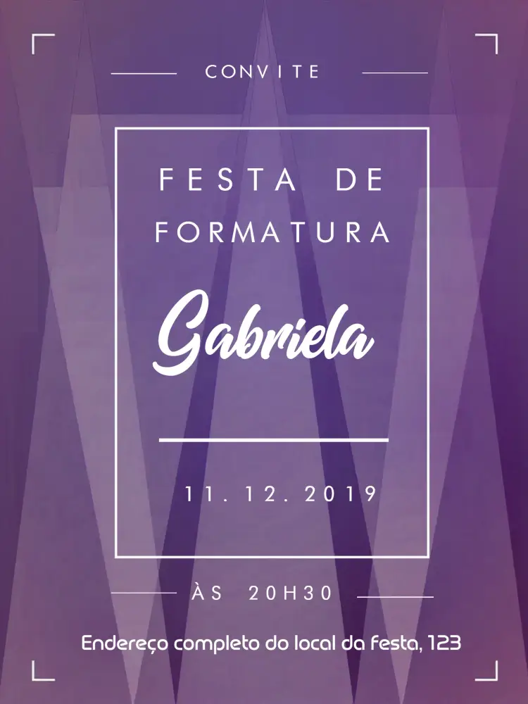 Convite Formatura Roxo editável e personalizável