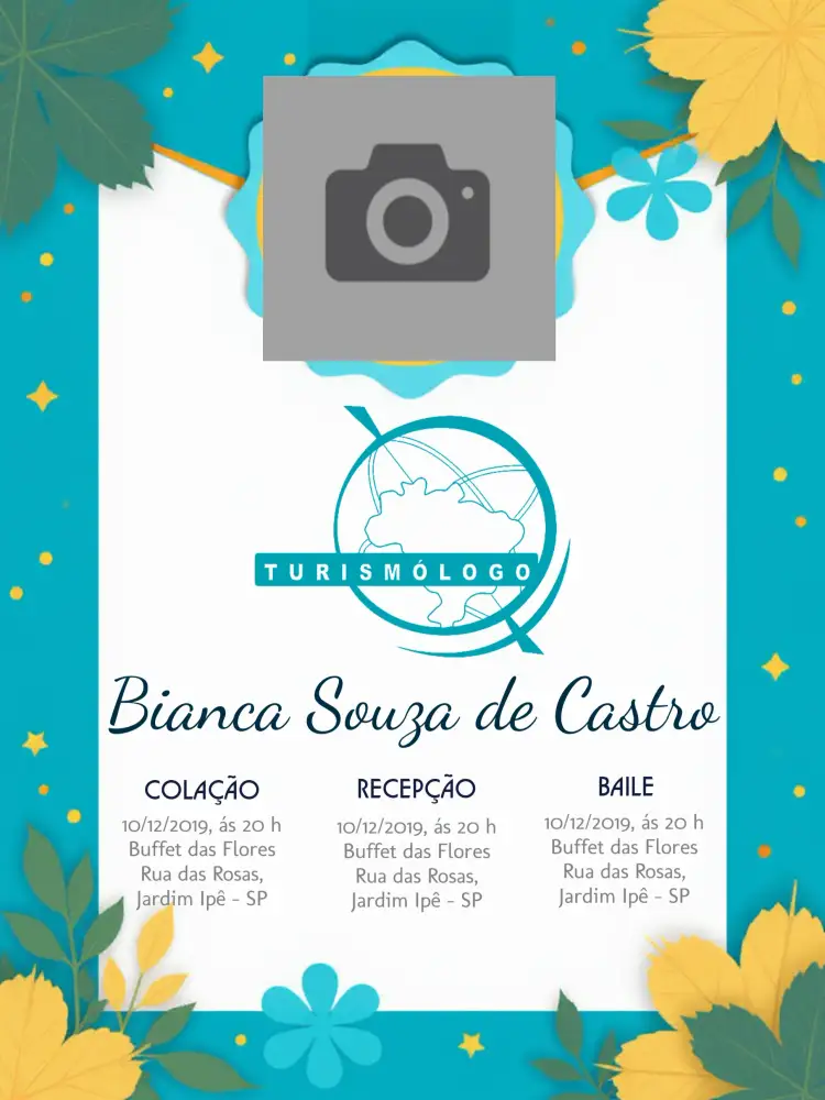 Convite Formatura Turismo Com Foto Azul – tema Formatura azul, moderno, elegante, turismo, minimalista