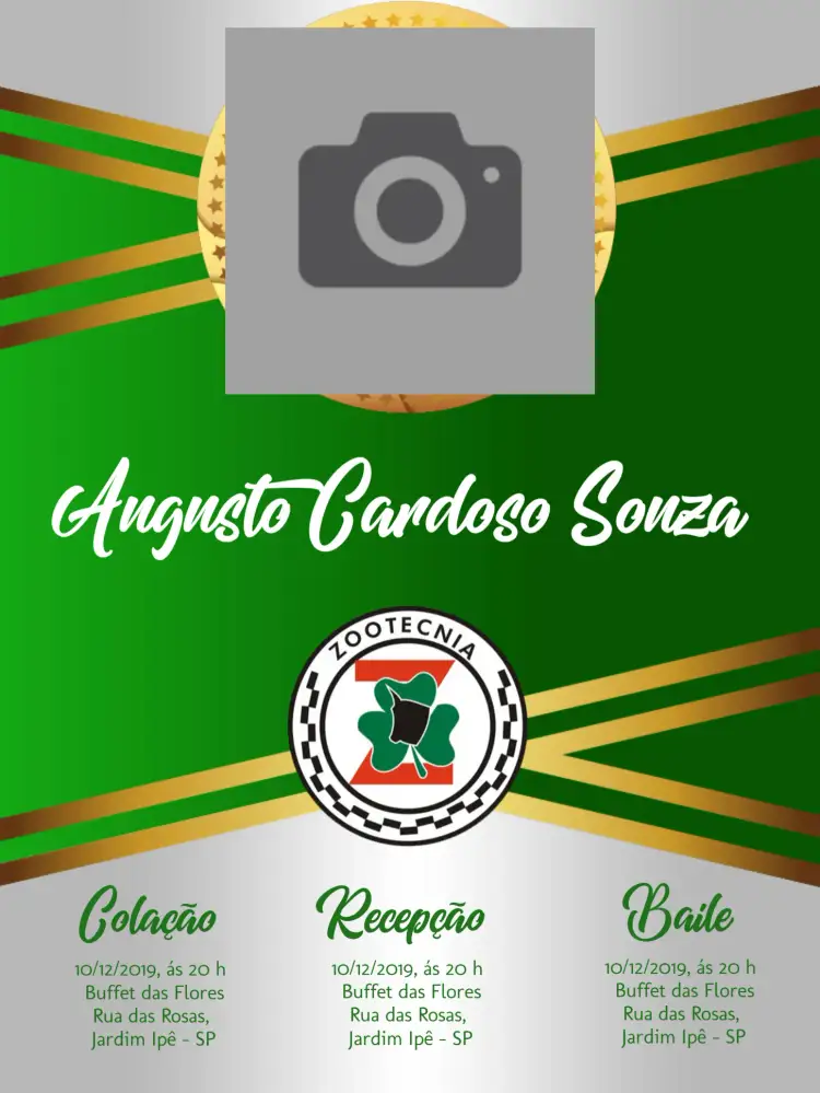 Convite Formatura Zootecnia Com Foto Verde – tema Formatura verde, dourado, moderno, elegante, minimalista, personalizado