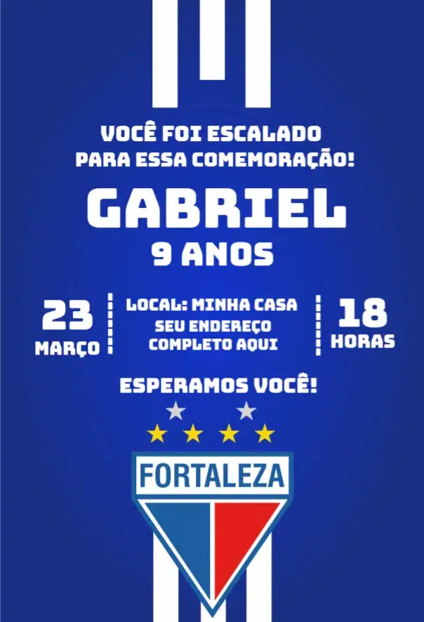 Convite Fortaleza 3 – tema Aniversário futebol, esporte