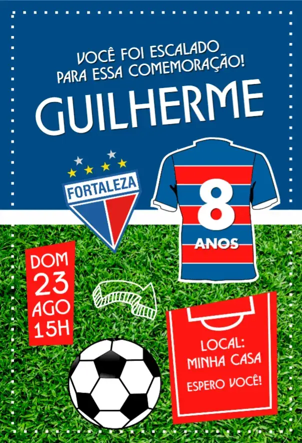 Convite Fortaleza camisa – tema Aniversário futebol, esporte, time de futebol