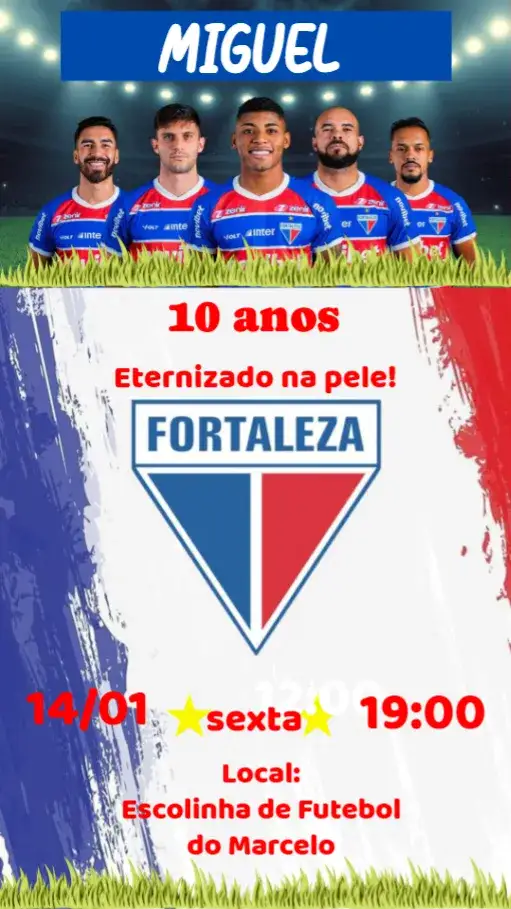 Convite Fortaleza – tema Aniversário futebol, esporte, time de futebol