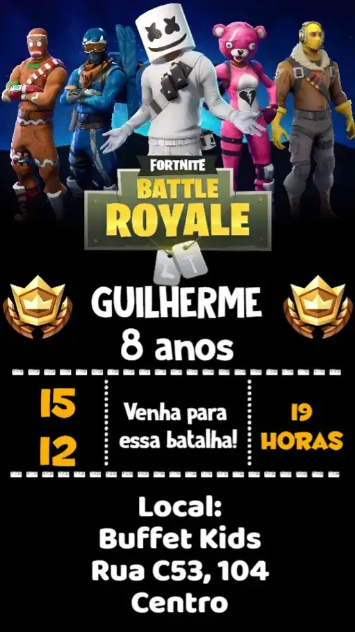 Convite Fortnite – tema Aniversário colorido, moderno, jogos, divertido, temático, vibrante