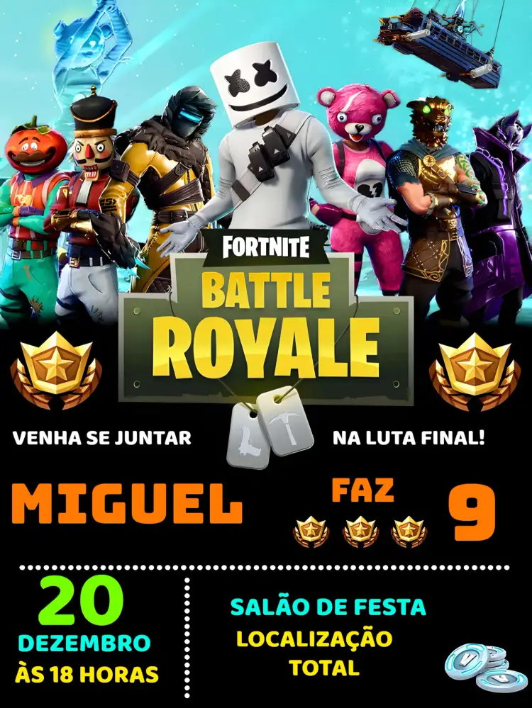 Convite Fortnite Azul