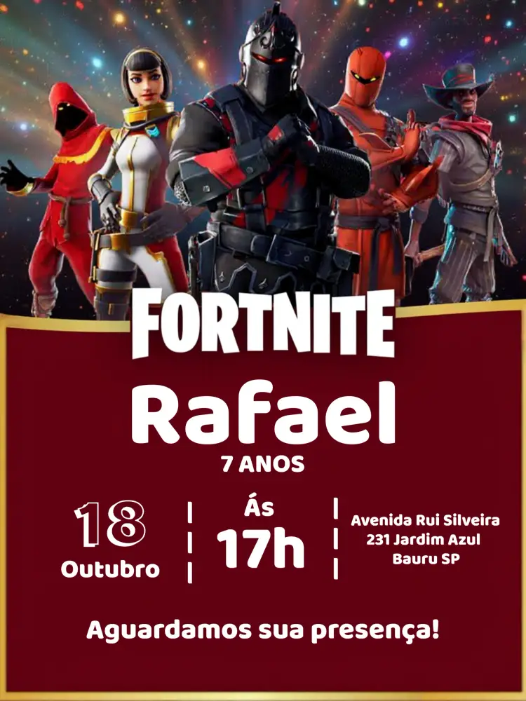 Convite Fortnite Batle Royale Battle