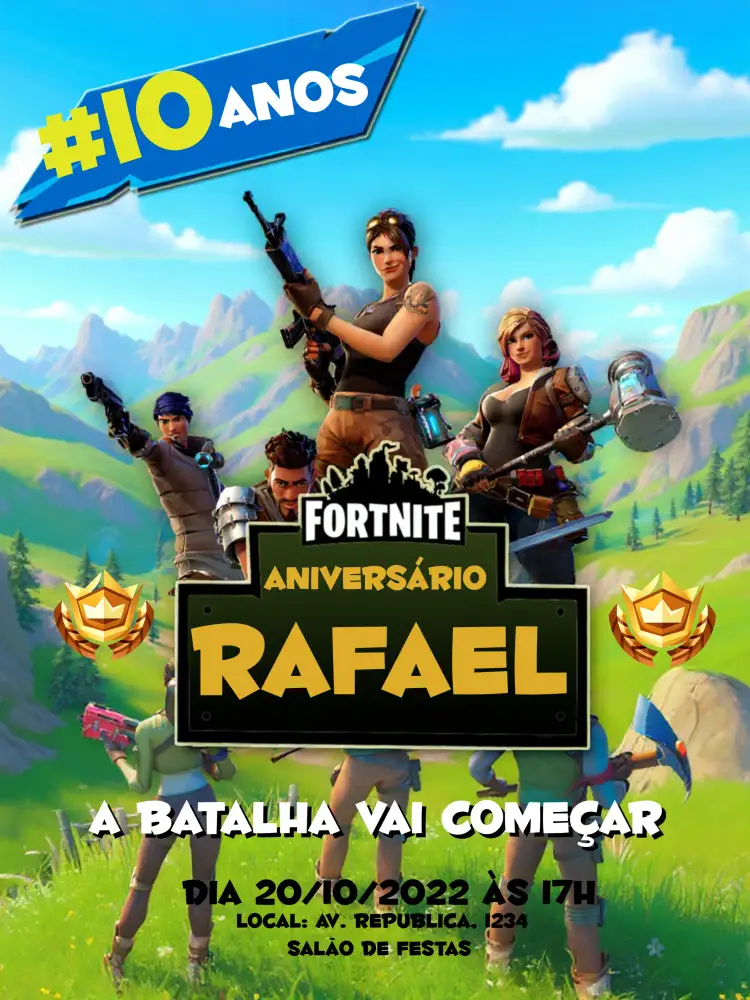 Convite Fortnite Battle Royale Azul – tema Mais pesquisados azul, jogos, divertido, moderno, temático
