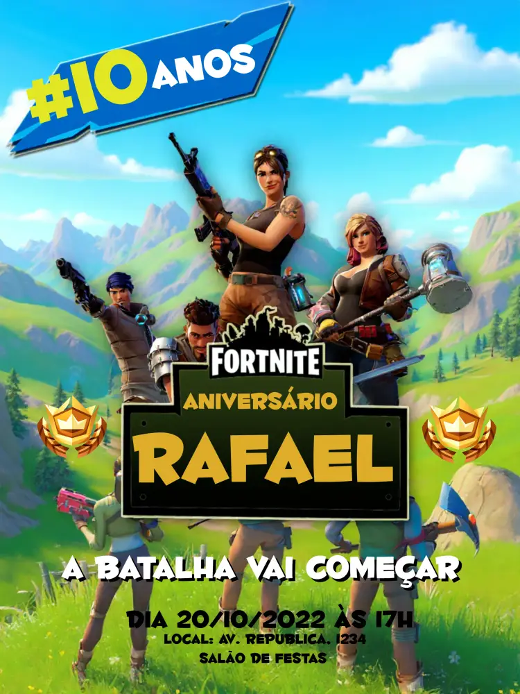 Convite Fortnite Battle Royale Azul