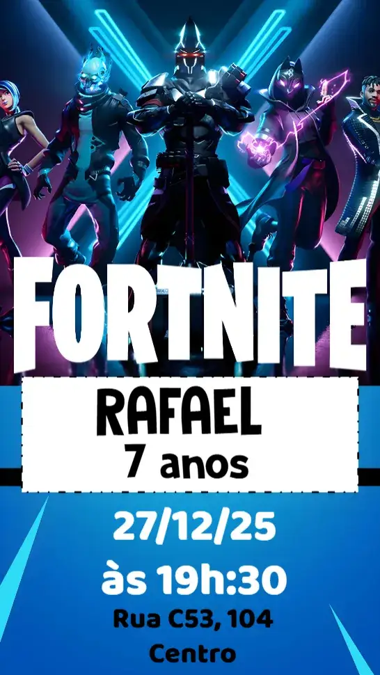 Convite Fortnite Menino – tema Aniversário Infantil colorido, moderno, jogos, divertido, infantil, temático