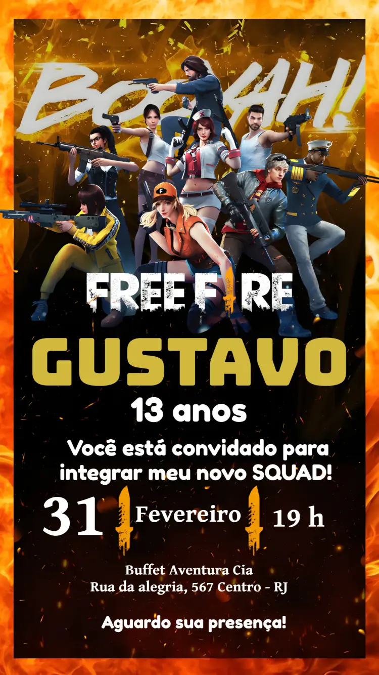 Convite Free Fire Gamer