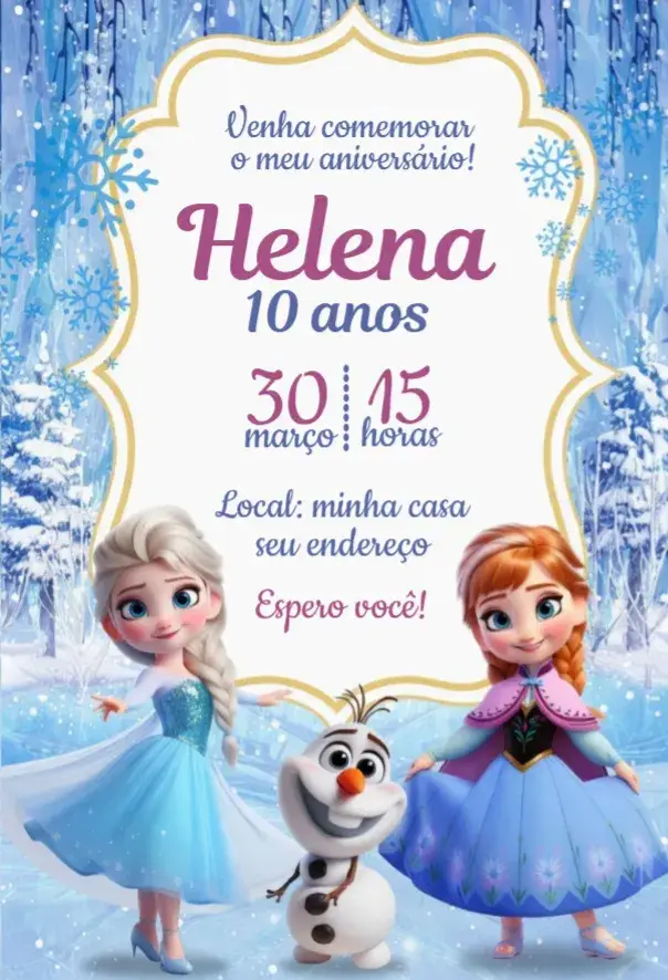 Invitación Frozen editable y personalizable