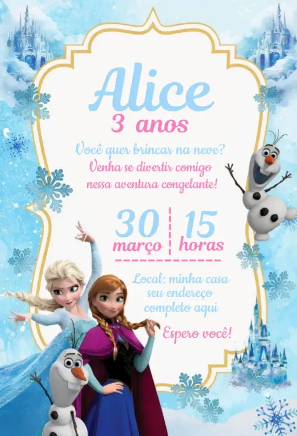 Invite Frozen editable and customizable