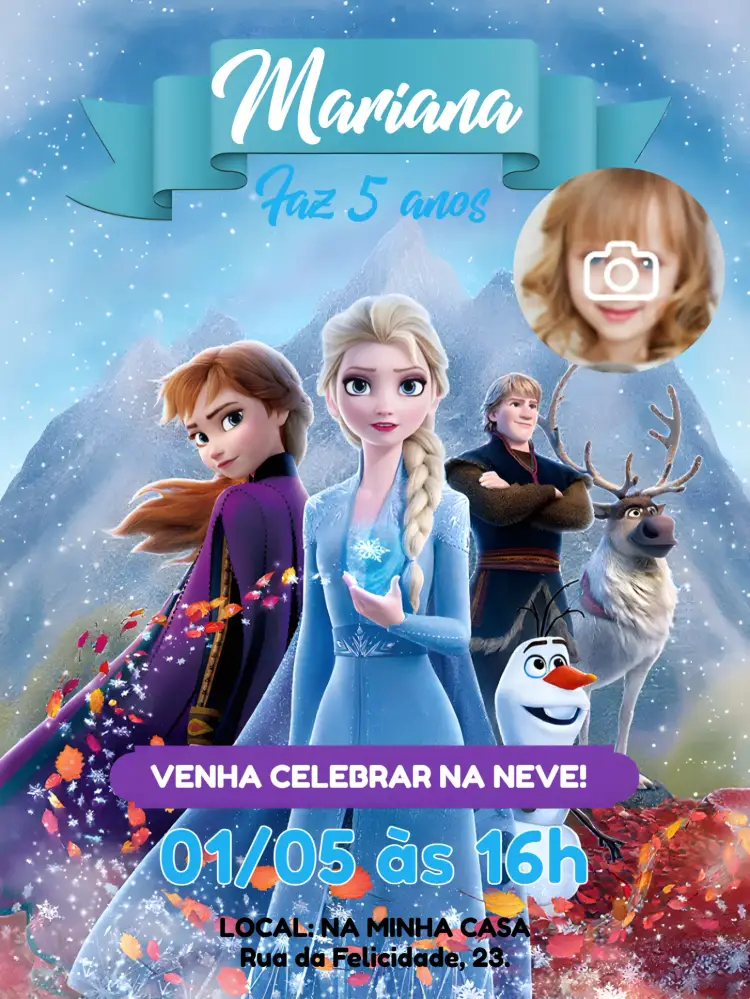 Convite Frozen Com Foto Azul