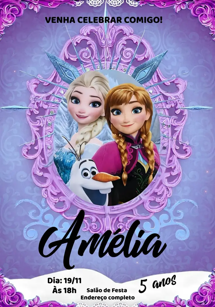 Convite Frozen Rosa