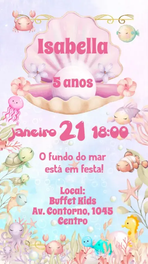 Convite Fundo do Mar Aquarela – tema Aniversário Infantil aquarela, marinho, colorido, infantil, lúdico, temático