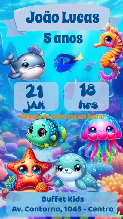 Invitation Under the Sea – Kids' Birthday Party theme navy, colorful, fun, childish, tropical, underwater